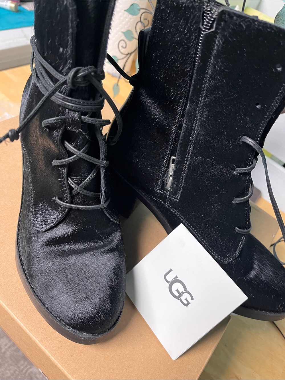 UGG Black Pony-Hair Lace-Up Ankle Boots